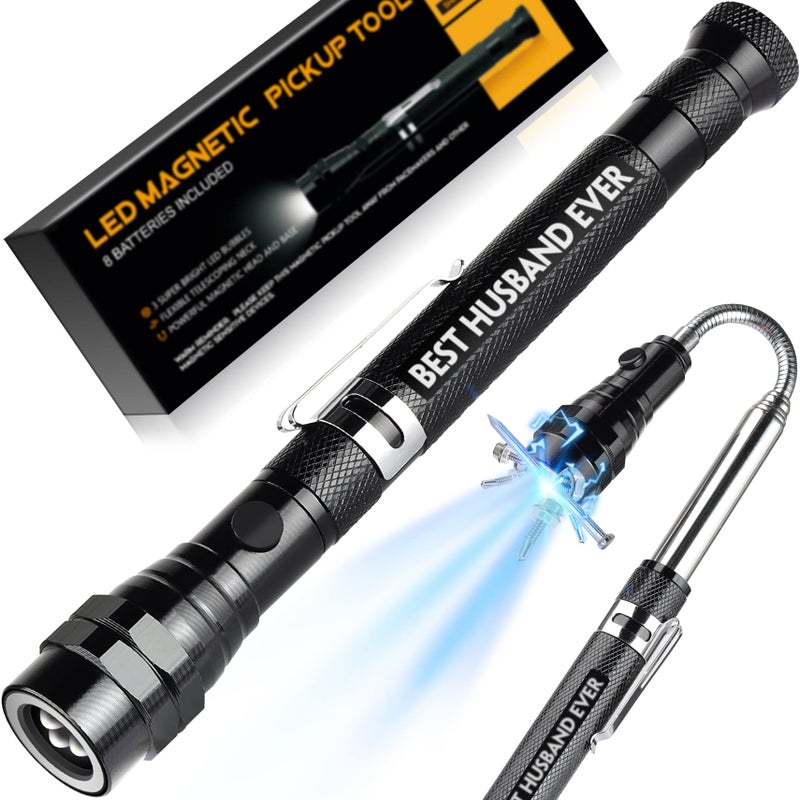 WILLUCK Gifts for Husband Him from Wife - Valentines Day "BEST HUSBAND EVER" Magnetic Pickup Tool with Flashlight - Husband Birthday Gift Ideas - Husband Stocking Stuffers, Fathers Day Practical Gifts - Image 1
